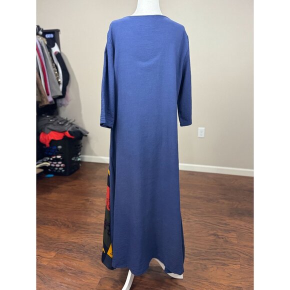 NEW Handmade M/L Blue Boho Chic Maxi Dress Button Detai Patterned Panel Cotton - Picture 6 of 11